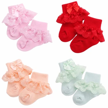 Милые кружевные сетчатые носки с цветочным узором, Весна-лето, Носки для новорожденных, Хлопковые носки принцессы для маленьких девочек с бантом, однотонные нескользящие носки 0-2 лет