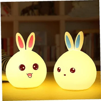 Милый силиконовый кролик, светодиодный ночник, прикроватный светильник для малышей, сенсорный датчик, 7 цветов, перезаряжаемый ночник для спальни, подарок для детей