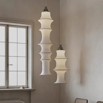 Минималистичный шелковый подвесной светильник с тканевым абажуром, подвесной светильник для столовой Ваби Саби, подвесная лампа для лестницы на Чердаке, полосатый светильник