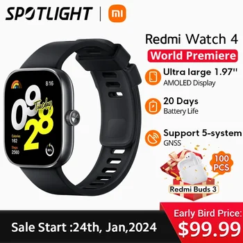 [Мировая премьера] Глобальная версия Redmi Watch 4 Со Сверхбольшим 1,97-дюймовым AMOLED-дисплеем, 20 дней автономной работы, Поддержка 5-системной GNSS