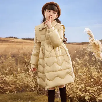 Модные Длинные толстые теплые парки для девочек 2023 года с поясом для маленьких детей, детское пальто, верхняя одежда