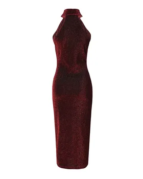 Модные Сексуальные платья для женщин 2023 Новые женские Повседневные платья с высоким воротом без рукавов, Блестящее облегающее Элегантное вечернее платье Миди для вечеринки
