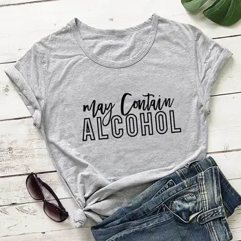 Может содержать алкоголь Новое поступление, рубашка для питья, Женская футболка из 100% хлопка, Унисекс, Забавный Летний повседневный топ с коротким рукавом, футболка для вечеринок