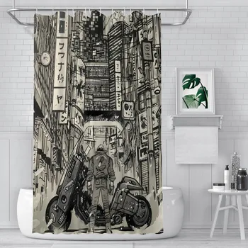 Монохромные занавески для душа в ванной из аниме Akira Водонепроницаемая перегородка, аксессуары для домашнего декора