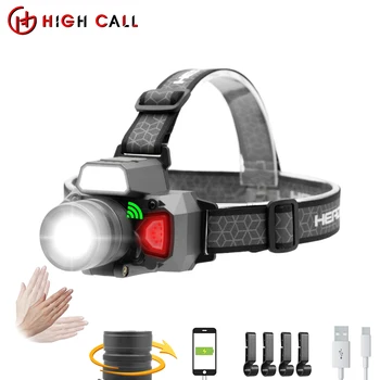 Мощный перезаряжаемый головной фонарик Zoom COB Светодиодная фара 18650 Датчик USB лампа для рыбалки Охоты кемпинга Налобный фонарь