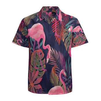 Мужская гавайская рубашка с коротким рукавом, повседневные пляжные рубашки на пуговицах с цветочным принтом и карманом, быстросохнущие Дышащие