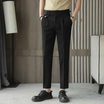 Мужчины 2023 Весна Осень Модные костюмные брюки с высокой талией Мужская Деловая Официальная одежда Костюмные брюки Мужские Облегающие повседневные брюки