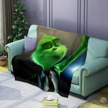 Мультяшное забавное выражение Зеленого мехового Монстра С мягким набивным рисунком, удобный домашний текстиль, Фланелевое одеяло для сна Four Seasons