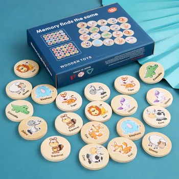Мультяшные Животные Фрукты Игрушка-головоломка для тренировки памяти Детей Монтессори Развивающие Деревянные игры на память