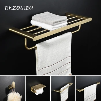 Набор аксессуаров для ванной комнаты BKZOSIEU Gold, настенное крепление, крючок для одежды из нержавеющей стали, Держатель туалетной бумаги, Вешалка для полотенец