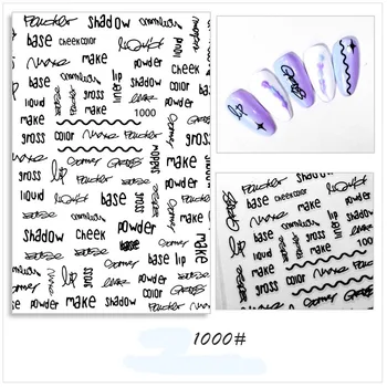 Наклейка с английскими буквами для украшения ногтей, черный, синий цвета, наконечники для маникюра, аксессуары, клей для дизайна ногтей YJ022
