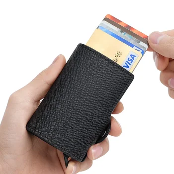 Новая автоматическая Всплывающая сумка для карт PU Металлический Алюминиевый корпус Чехол для карт RFID Держатель для карт Чехол для кредитных карт Кошелек для монет