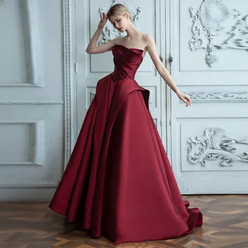 Новая мода 2023 года, Красное вечернее платье Трапециевидной формы без бретелек, сшитое на заказ для официальных мероприятий.