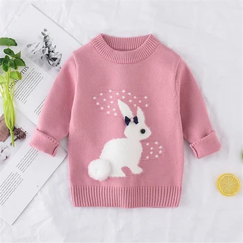 Новое поступление, свитер для девочек, Детская одежда, вязаный свитер с рисунком кролика, пуловер для маленьких девочек, Свитер, Трикотаж для детей от 1 до 5 лет