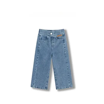 Новые весенне-осенние джинсы для девочек, свободные, цельные, модные, мягкие, универсальные, с низкой талией, милые, прямые брюки на открытом воздухе