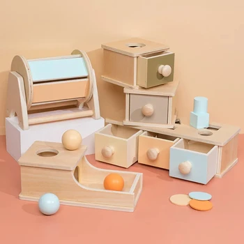 Новый вращающийся барабан цвета Макарун Монтессори, коробка для спичек, монетница, Постоянная коробка, Круглая Прямоугольная коробка, Детские сенсорные игрушки для детских подарков