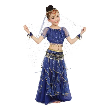 Новый детский костюм для танца живота для девочек, восточные костюмы, одежда для танцовщиц танца живота, индийские танцевальные костюмы для детей, 3 шт./упак.