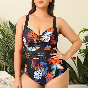 Новый женский купальник большого размера с волнистым леопардовым принтом в виде разноцветных случайных цветов, консервативный купальник с регулируемым ремешком на спине