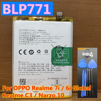 Новый оригинальный сменный аккумулятор BLP771 емкостью 5000 мАч для аккумуляторов мобильного телефона OPPO Realme 7i 6i Global C3 Narzo 10