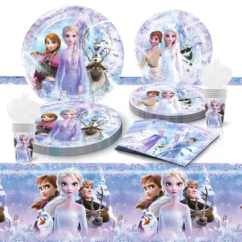 Новый тематический декор для дня рождения Frozen, Одноразовая посуда, Набор чашек и тарелок, Замороженная скатерть, Принадлежности для вечеринки в честь дня рождения ребенка