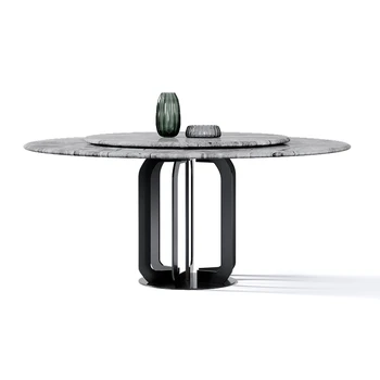 Обеденный стол с тарелками Современный минималистичный обеденный стол Домашний Роскошный круглый стол из камня Италия Набор обеденных столов и стульев