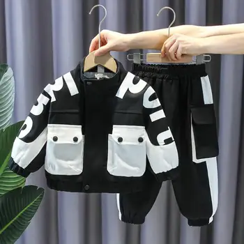 Одежда для мальчиков, Весенне-осенний детский спортивный комплект из двух предметов, Новая модная куртка на молнии + брюки, костюм для мальчика от 2 до 10 лет