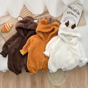 Одежда для младенцев Осень-зима, детский плюс бархатный теплый кардиган, комбинезон для мальчиков и девочек, флисовый утепленный комбинезон для новорожденных, цельный