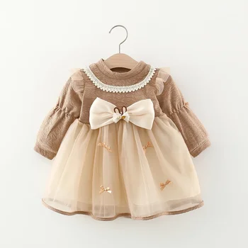 Осенне-зимняя детская одежда Платья для девочек Платье в стиле Лолиты с бантом Детские платья для девочек Платье принцессы Платье для маленьких девочек