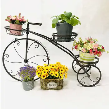 Открытый Комнатный Цветочный горшок, черный/Белый Велосипед, подставка для растений, Железная корзина во дворе, полка для домашнего сада, декор для сада