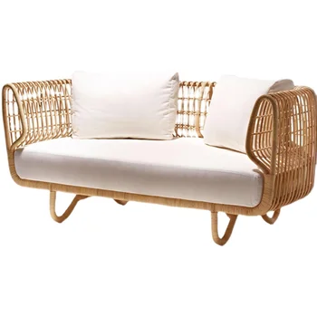 Открытый ротанговый диван, журнальный столик, комбинированный плетеный ротанговый стул для отдыха, терраса во внутреннем дворе, сад, водонепроницаемый и солнцезащитный крем.