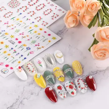 Очаровательные наклейки для маникюра, слайдеры, украшения для ногтей, Клубничная 3D наклейка для ногтей, цветочная фольга для ногтей, наклейки для ногтей с цветами тюльпана