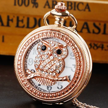 Очаровательные роскошные карманные часы с полой совой, инкрустированные бриллиантами, ожерелье, кулон для свитера, часы-цепочка ручной работы.