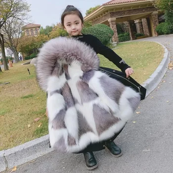 Пальто из искусственного меха лисы для девочек, осенне-зимняя детская верхняя одежда, искусственная куртка для рождественского подарка TZ165