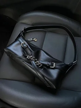 Персонализированная черная сумка в американском стиле, женская 2023, Новая трендовая текстурная сумка-локомотив, модная Универсальная сумка из искусственной кожи на одно плечо