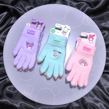 Перчатки Sanrio Pochacco Kuromi My Melody с мультяшным рисунком Kawaii Winterstudent, Утолщенный плюш, Теплые Мягкие Игрушки для девочек, подарки