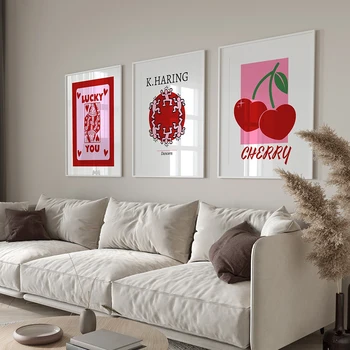 Плакат с королевой Сердец, арт-принт Lucky You, Вишнево-розовый, красный, холст, галерея картин, Настенная картина для гостиной, спальни, Забавный декор