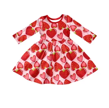 Платье на День Святого Валентина в клетку с длинным рукавом Love Baby Dress Платье для маленьких девочек