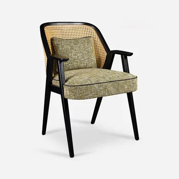 Плетеный из лозы ротанговый стул для отдыха на двоих, антикварный стул из массива дерева с мягкой спинкой, стул для отеля, проживания в семье, ресторана, cu