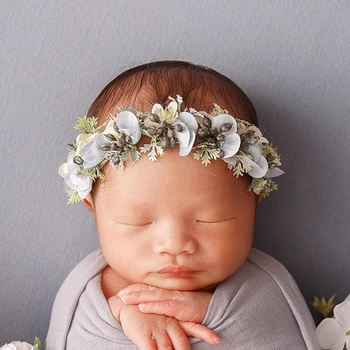 Повязка на голову для новорожденного для фотосъемки с цветами, завязка для девочки, Сухоцветы, Жемчужный Венок для фотосъемки новорожденных, Аксессуары для волос для младенцев