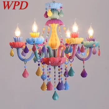 Подвесная лампа WPD с цветным хрусталем, Художественная лампа для комнаты девочек, Детская комната, Гостиная, Ресторан, спальня, Художественная люстра