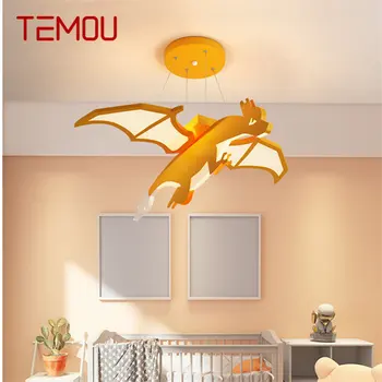 Подвесной светильник с динозавром TEMOU для детей, креативный оранжевый мультяшный светильник для детской комнаты, детского сада, пульт дистанционного управления с регулируемой яркостью