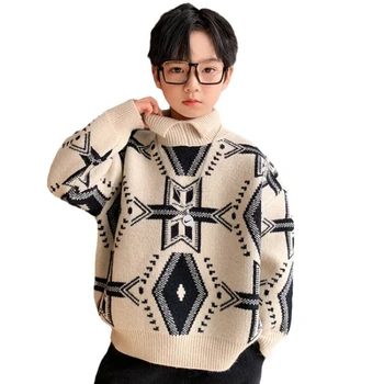 Подростковая одежда Осенний вязаный свитер для мальчиков Зимний пуловер с мультяшным принтом Harajuku Винтажные повседневные Свободные свитера уличная одежда