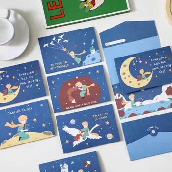 Поздравительная открытка с рисунком Маленького принца из 10 частей, праздничный дизайн, серия праздничных поздравительных открыток с конвертами и наклейками
