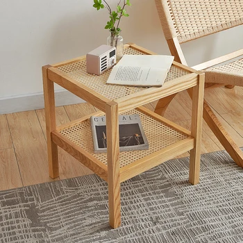 Прикроватная тумбочка из ротанга из массива дерева, мини-столик, двойной креативный журнальный столик, сервант для дивана