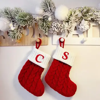 Рождественские украшения для вечеринок, яркие Рождественские украшения для носков, насыщенный цвет, классический дизайн с буквами, праздничный чулок