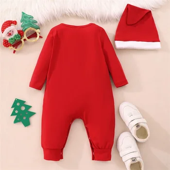 Рождественский комплект одежды для маленьких девочек и мальчиков, комбинезон, красный комбинезон Санта Клауса с длинным рукавом и Рождественской шляпой, одежда для новорожденных
