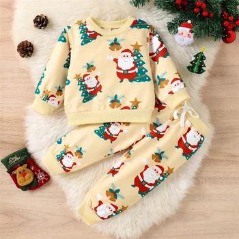 Рождественский комплект одежды для малышей и маленьких девочек, толстовка с длинными рукавами и штаны, зимний Рождественский костюм