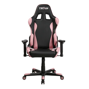 Розовое игровое кресло Techni Sport TS-4300 для ПК с высокой спинкой в стиле Racer с поясничной поддержкой и подлокотниками