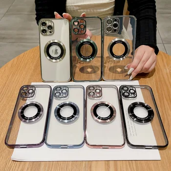 Роскошный прозрачный чехол для телефона iPhone 15 14 13 12 11 Pro Max Plus Mini Магнитная беспроводная зарядка Прозрачные чехлы Противоударный чехол