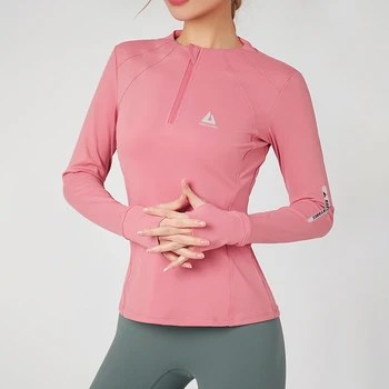 Рубашки для йоги с длинными рукавами и круглым вырезом, облегающие топы спортивные топы идеально подходят для женщин, занимающихся йогой осенью и зимой
